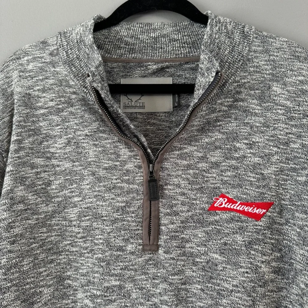 BUDWEISER SALUTE BY LEVELWEAR 1/4‎ ZIP PULLOVER SWEATER LARGE HEATHER GREY